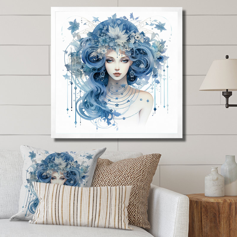 Signe du zodiaque vierge sur toile, Cadre simple blanc, H 36 po x l 36 po x P 1,5 po