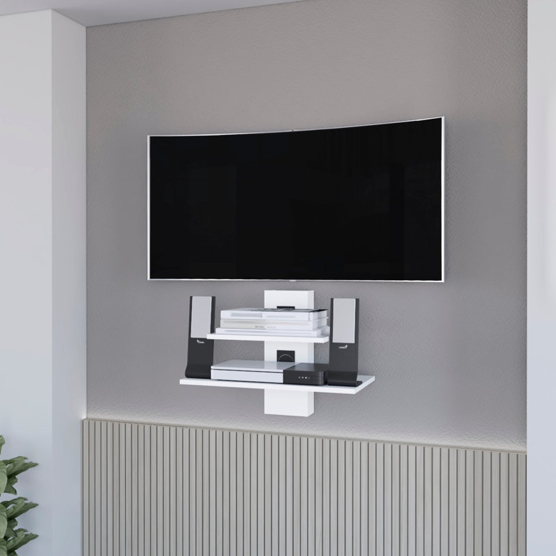 Tablette flottante blanche avec gestion des câbles pour l'électronique et la décoration