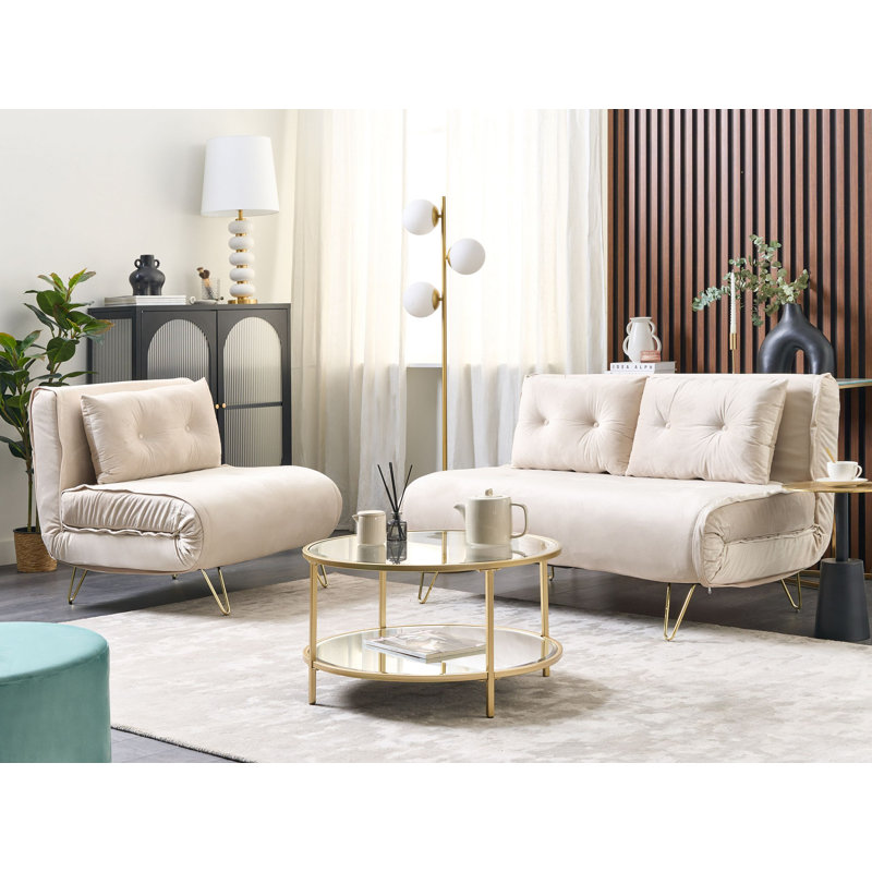 Ahders Velvet Living Room Set, Beige