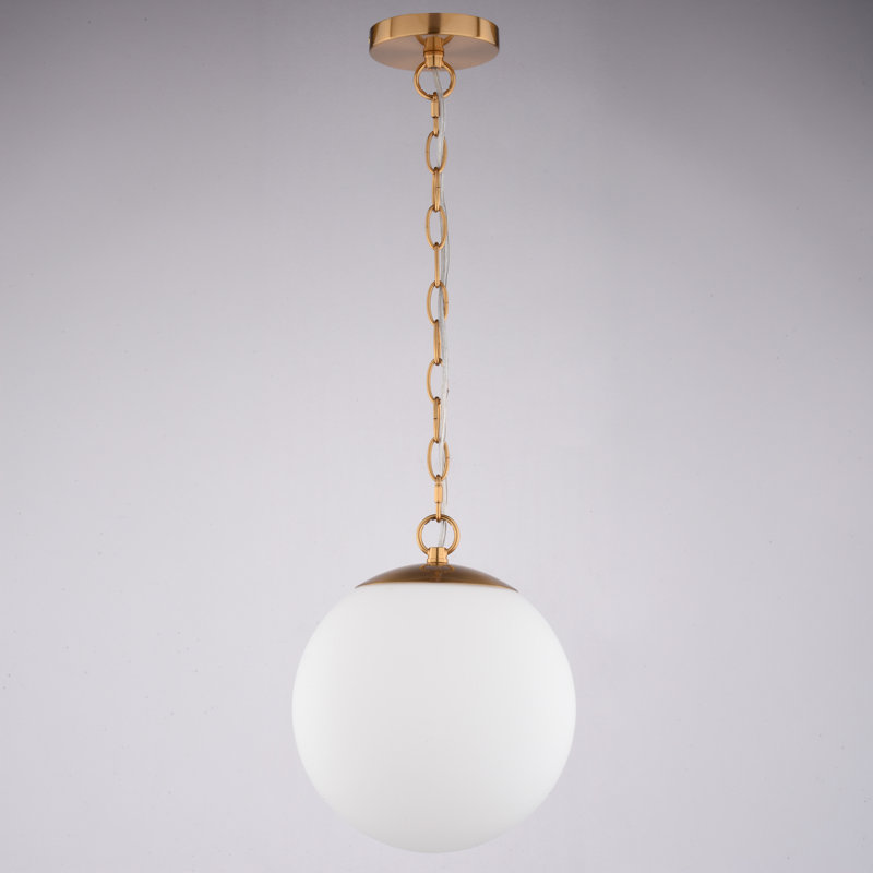 Yorkshire 1-Light 10 in. Wide Muted Brass Gold Mid-Century Modern Globe Pendant Light with White Frosted Opal Glass Shade, Ideal for Kitchen Island, Entryway, Bedroom or Foyer