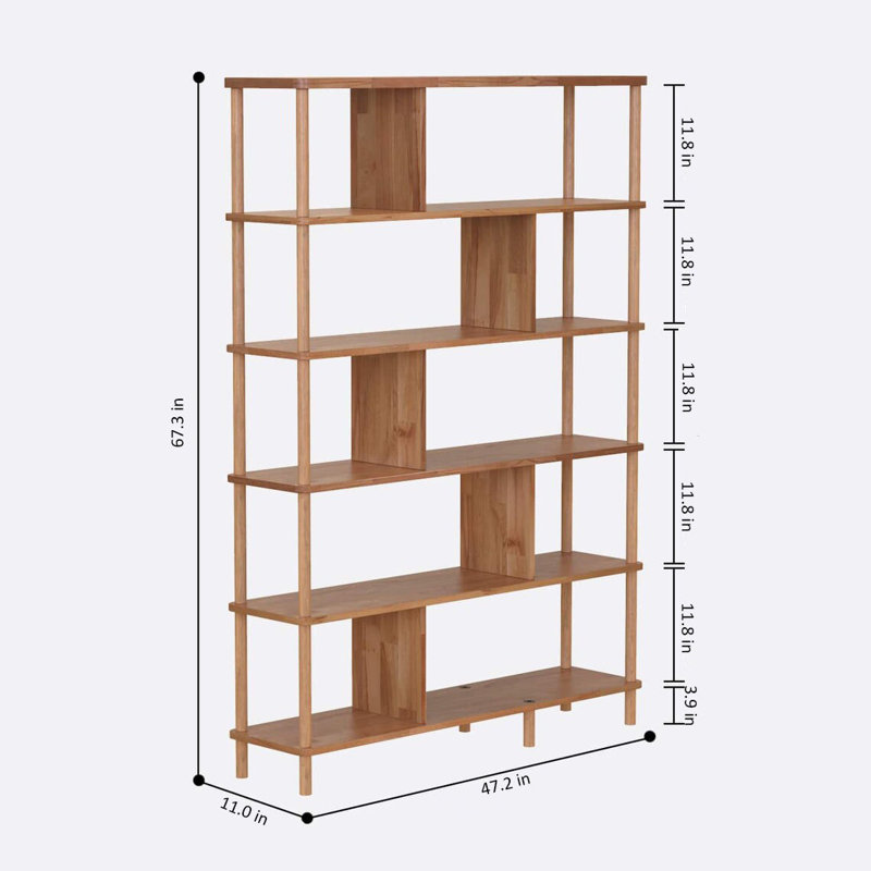 Bibliothèque Manhattan à 5 tablettes, grande étagère de rangement en bois massif pour le bureau à domicile et la chambre à coucher