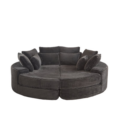 78.5-Inch Corduroy Round Oversized Recliner, Converts Into Two Recliners, 2-In-1 Sofa Bed, Neck Pillow Design With Five Throw Pillows