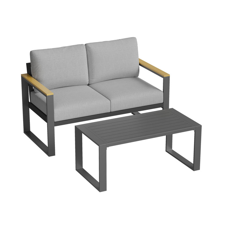 Ensemble de causeuse et de table basse en aluminium 2 pièces Modern, Gris