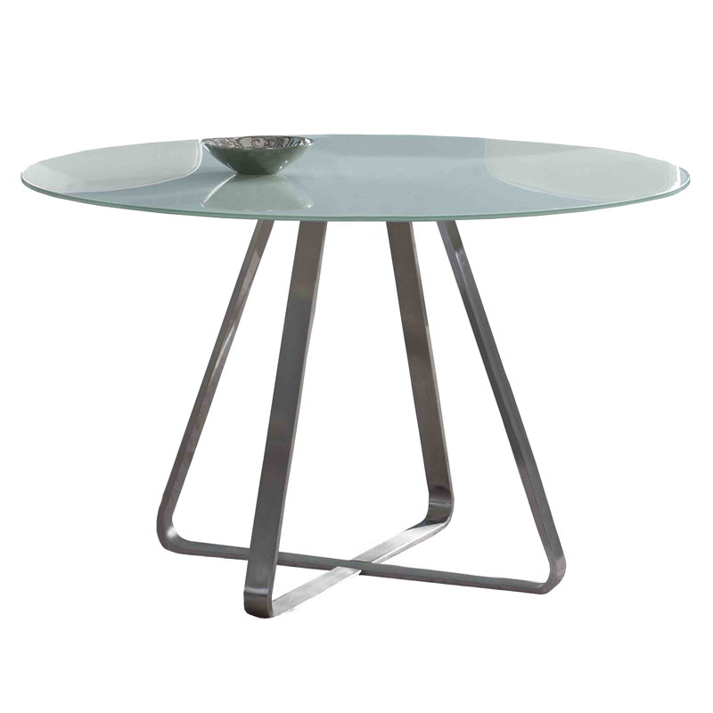 Round Glass Top Metal Base Dining Table, White