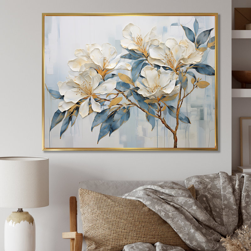 Essence de Rhododendron Simplicité III, H 34 po x l 44 po x P 1,5 po, Cadre flottant doré