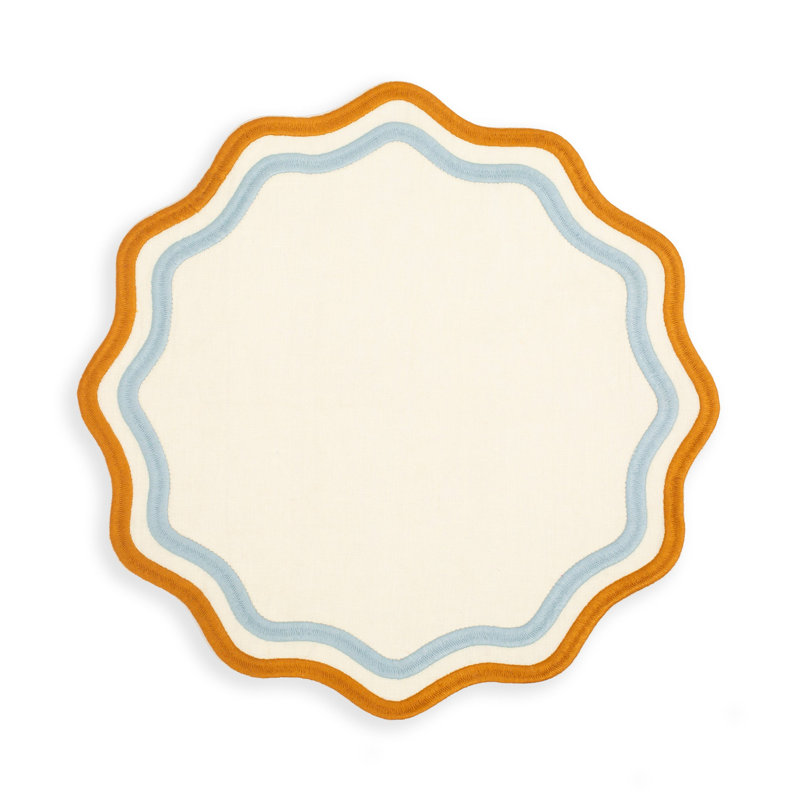 Colorblock Embroidered Linen Placemats, Blue/Orange