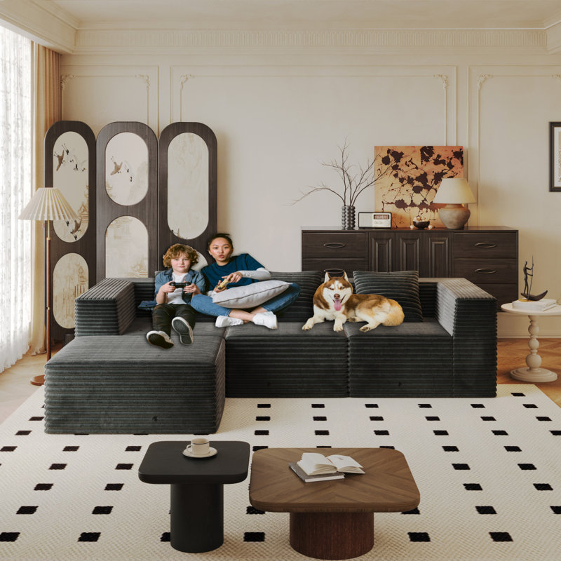Modular Sectional Couch, Boneless Sofa With Deep Seat, High Density Memory Foam, Compression Sofa For Living Room Bedroom Apartment, No Assembly Required, Grey  (3*Seat+1*Ottoman)