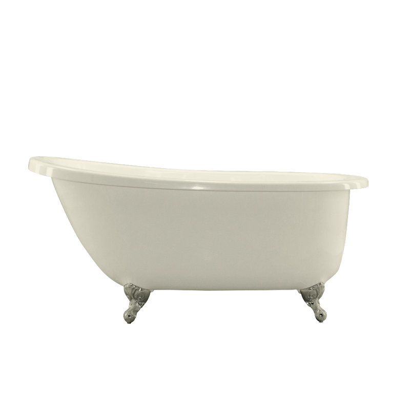 Annette 65'' x 36'' Freestanding Soaking Solid Surface Bathtub, Biscuit, Satin Chrome