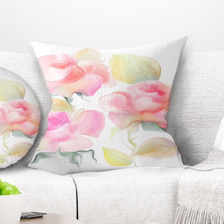 Belles fleurs roses roses - coussin à imprimé floral, 16 po x 1 po, Coussin décoratif
