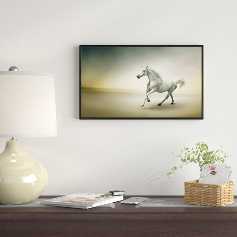 " White Horse In Motion ", 12" H x 20" W x 1" D