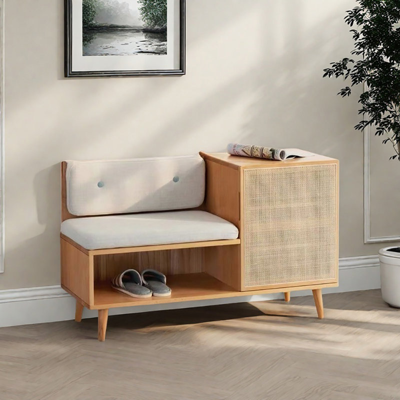 43.3in Rattan Woven Shoe Bench