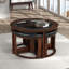 Ensemble de table ronde avec plateau en bois massif et table basse avec 4 tabourets