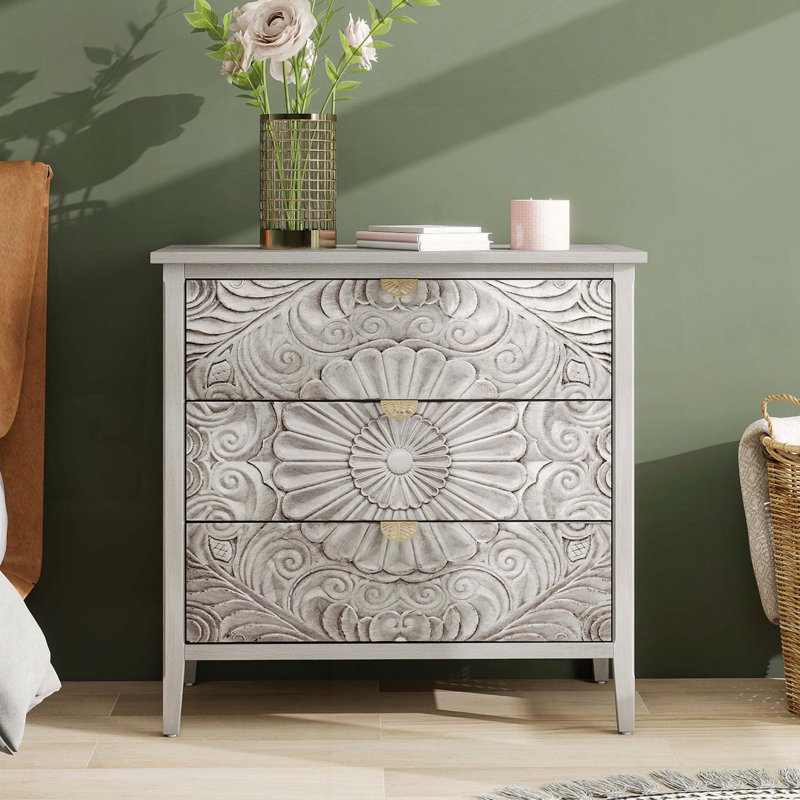 Armoire simple à 3 tiroirs de style américain avec panneaux de tiroirs en relief