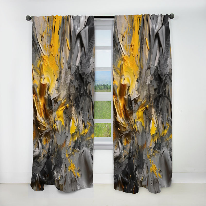 Mustard Yellow And Vivid Gray V - Abstract Blackout Curtain - 1 Panel, 52" W x 108" L