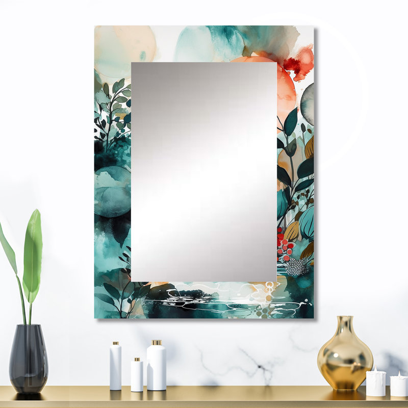 Vert et orange reflets d'un esprit libre II - miroir mural unique plume Boho, miroir traditionnel, art imprimé en métal