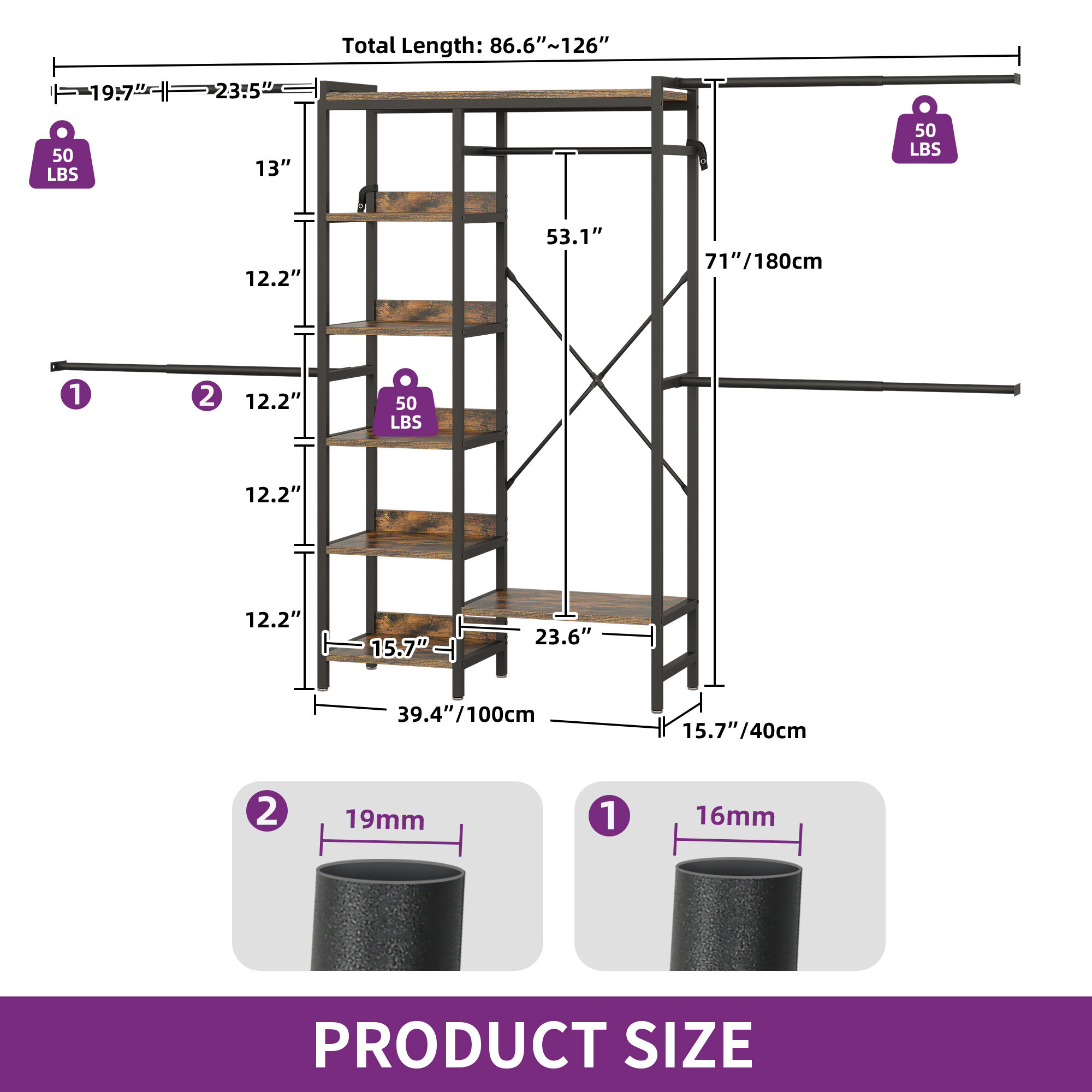 17 Stories Adjustable Heavy Duty Garment Rack Walk In Closet System ...