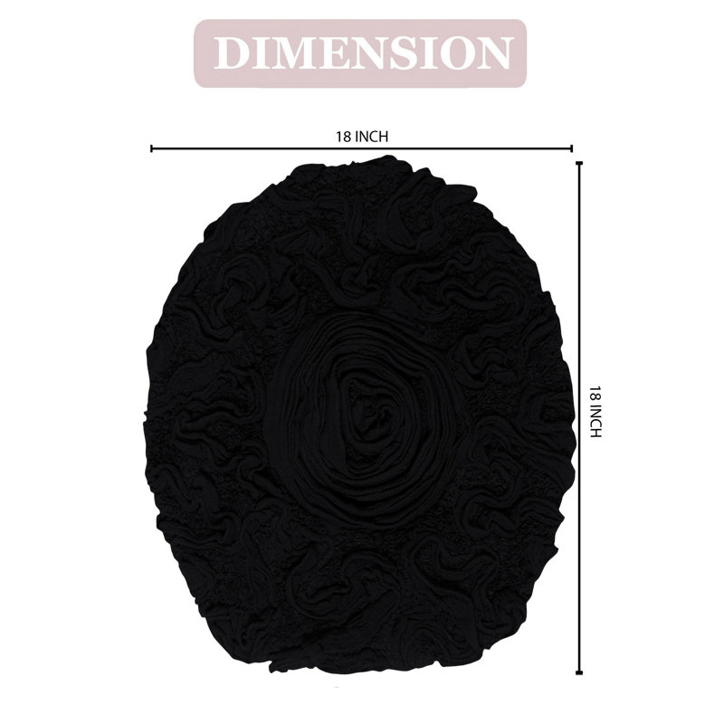 100% Cotton Plush Floral Toilet Seat Lid Cover with Elastic Fit, Soft Decorative Bathroom Accent, 18" x 18", Black