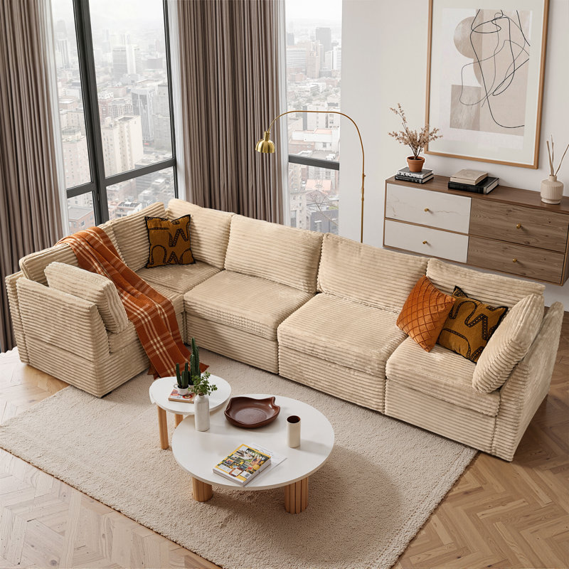 Canapé modulaire en velours côtelé 5 pièces Nathasa, Velours côtelé beige