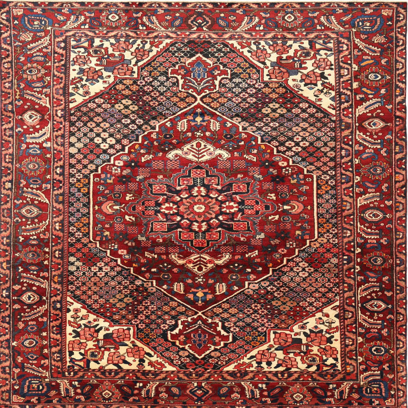 Tapis décoratif rouge de style sud-ouest Chancery, Rond 5 pi