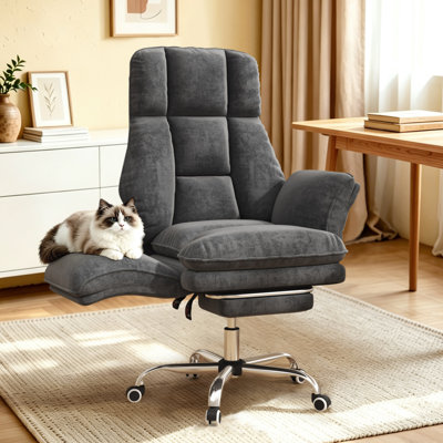 Big and Tall Office Chair, Flip Armrests Criss Cross Desk Chair with Footrest, 155° Reclining Cross Legged Chair for Pets & Cross Legged Sitting