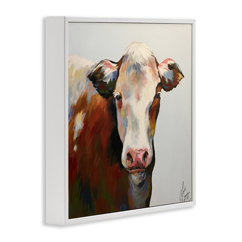 Vache Bessie, H 24 po x l 24 po, Estampe numérique encadrée blanc bord de mer