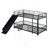 Twin Over Twin Size Metal Bunk Bed With Slide And Guardrails, Black-2094916572-2094916573