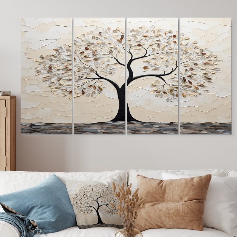 Ensemble de 4 décorations murales minimalistes en forme d'arbre monochrome, H 28 po x l 48 po