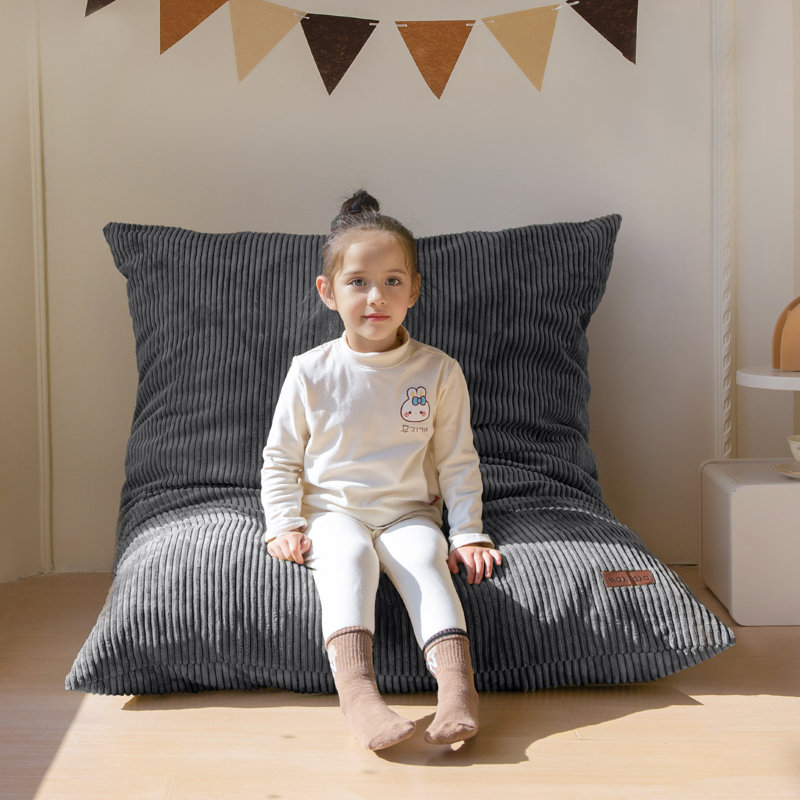 Fauteuil à billes convertible pour enfants, Velours côtelé gris foncé