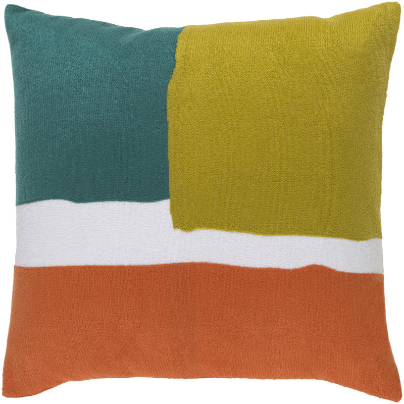 Blossom Square Cotton Pillow Cover, 22" x 22", Teal\Lime\Bright Orange\White