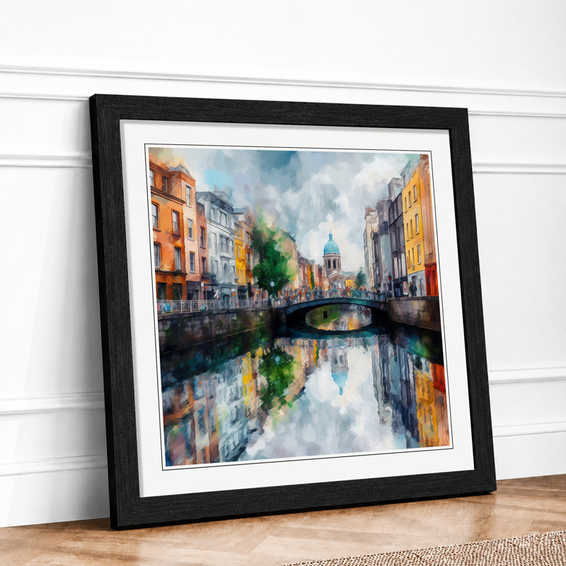 City Of Dublin Impressionism - Framed Print, Black