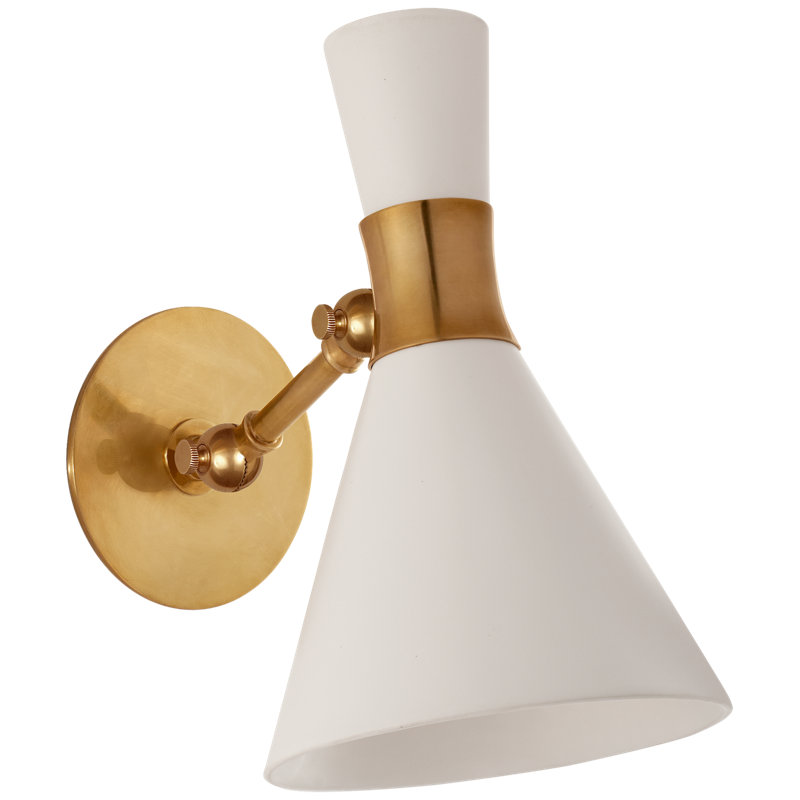 Liam 1 - Light Armed Sconce, Hand-Rubbed Antique Brass, Matte White