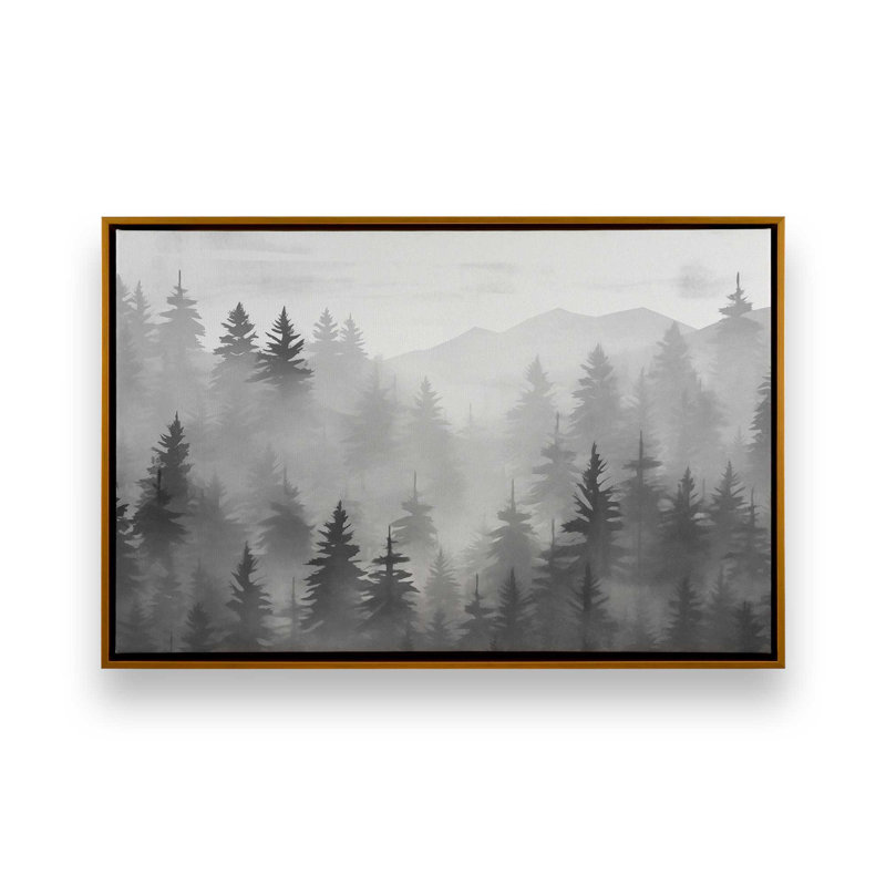 Toile Smoky Pines, Cadre doré poli, H 32,75 po x l 48,75 po x P 1,75 po, 1