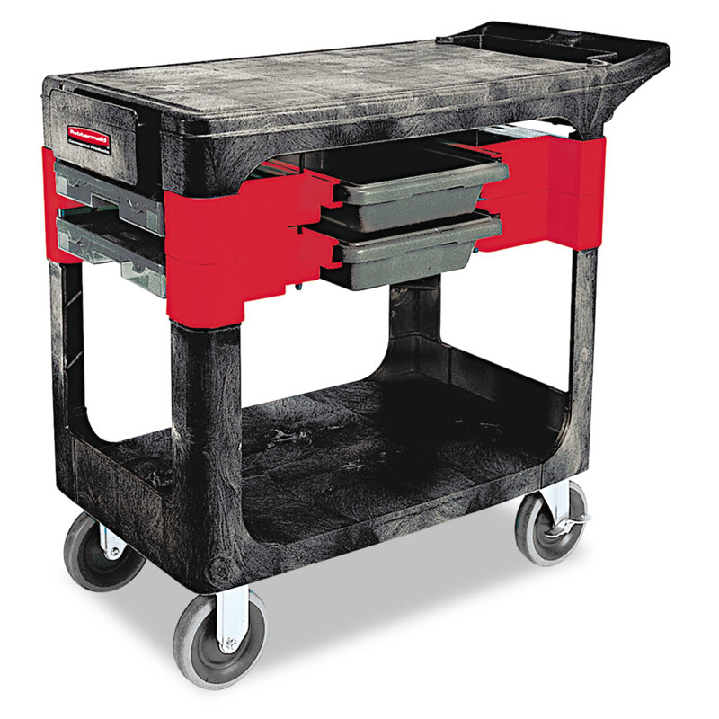 Black and Red Heavy-Duty Two-Shelf Utility Cart