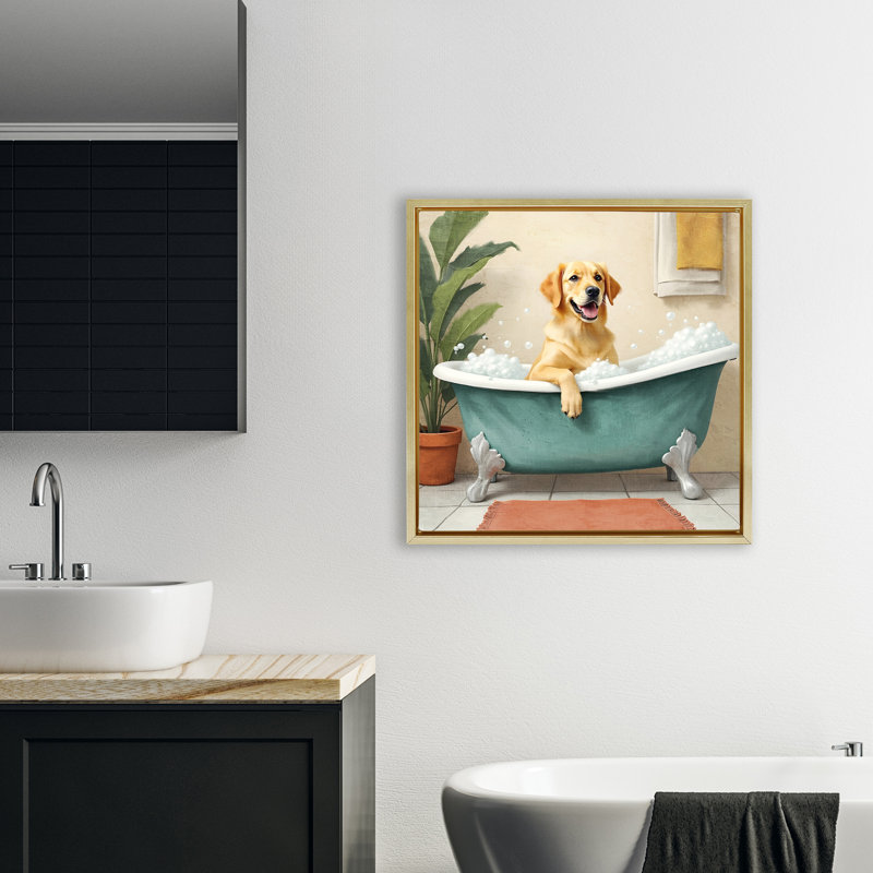 Cadre flottant pour chien Labrador avec bain moussant, design par Kim Allen, H 25 po x l 25 po