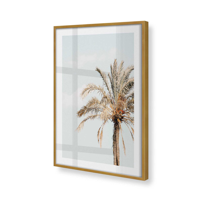 Impression de palmier doré, H 37,25 po x l 25,25 po x P 1,25 po, Cadre doré poli