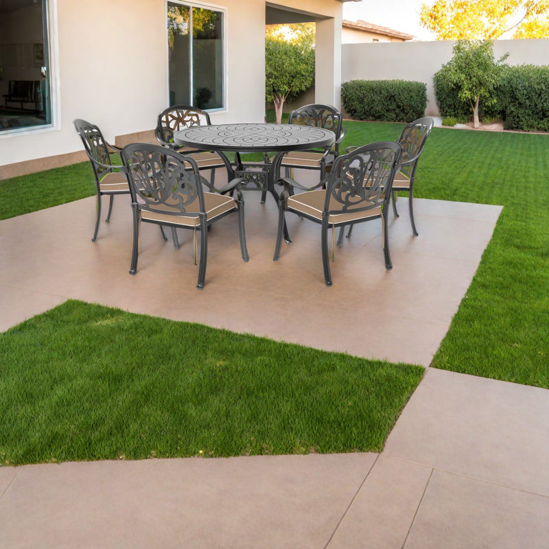 Élégants ensembles de salle à manger de patio en aluminium 7 pièces avec coussins bruns confortables