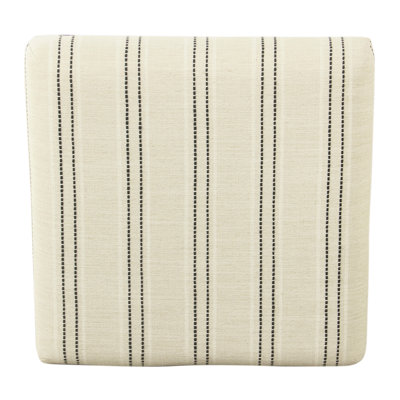 Square Ottoman Footstool, Black Metal, White Striped Polyester 20 Inch