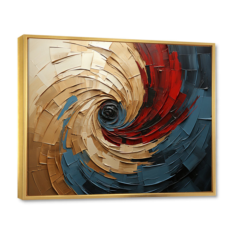 Symphonie en spirale sur toile, Cadre flottant doré, H 16 po x l 32 po x P 1 po