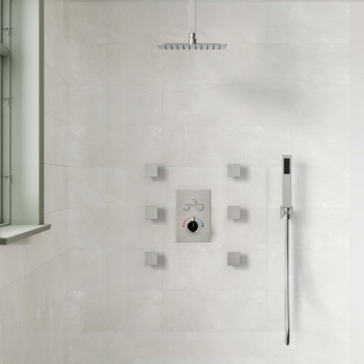 Ceiling Mounted Thermostatic Shower System , High Pressure Rainfall Shower Faucet with Handheld Shower