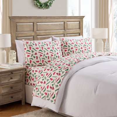Hallmark Winters Multi Brushed Cotton Flannel Bed Sheet Set, Queen