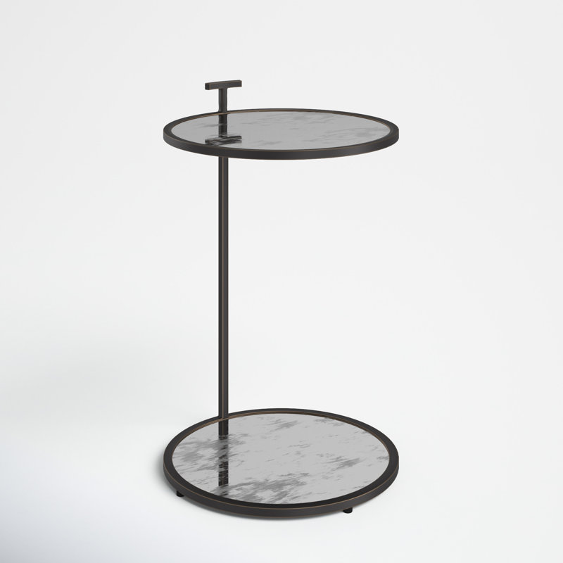 Erma Glass C Table End Table with Storage, Metallic Gray
