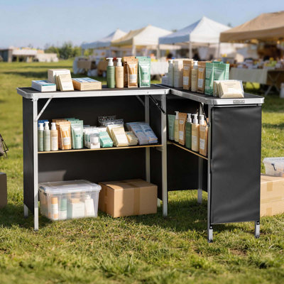 Folding Portable Bar Table, 38.6 x 15.2 x 34.3 in, with Carry Bag, Storage Shelf, Detachable Skirt, Quick and Easy Setup, Foldable Mobile Bartending Station for Events, Party, Tradeshow