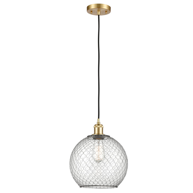Luminaire sphère suspendu 1 lumières simple Egger, H 13 po x l 10 po x P 10 po, Transparent / Nickel, Blanc et chrome poli