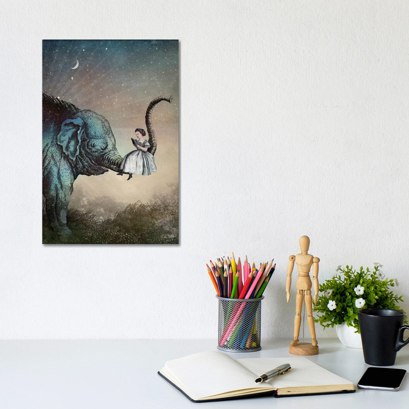 «Good Night Story» par Catrin Welz-Stein - impression d'art graphique, H 12 po x l 8 po x P 0,75 po, Toile tendue