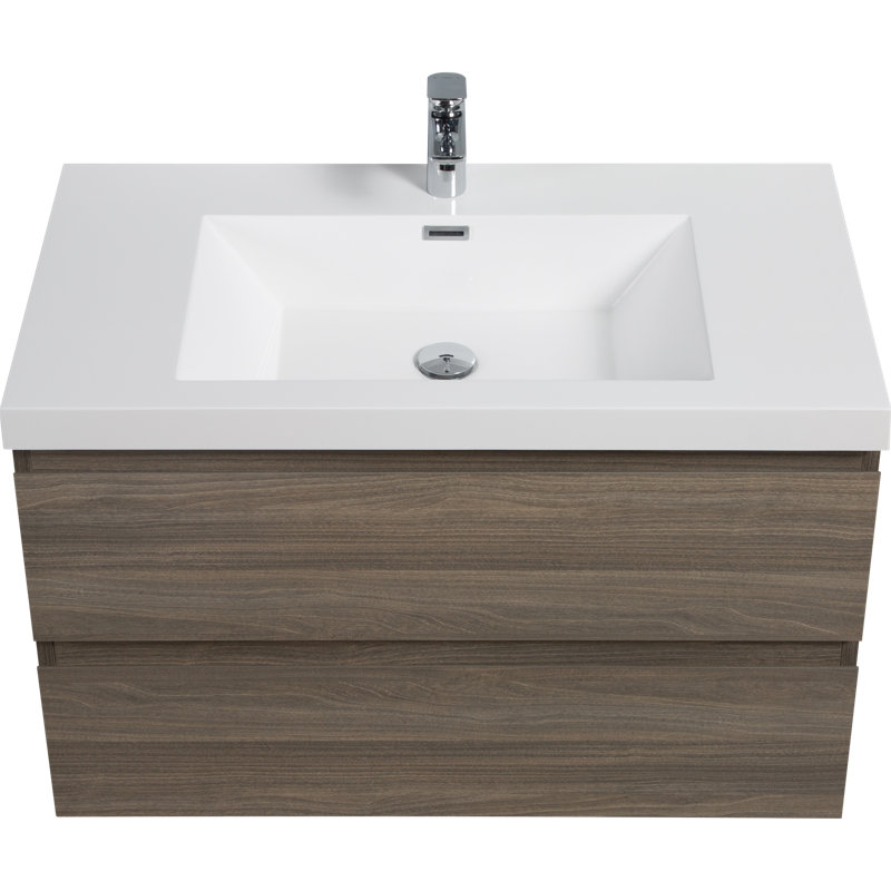 Meuble-lavabo mural flottant 36 po avec lavabo et rangement 36 po, Gris cendre