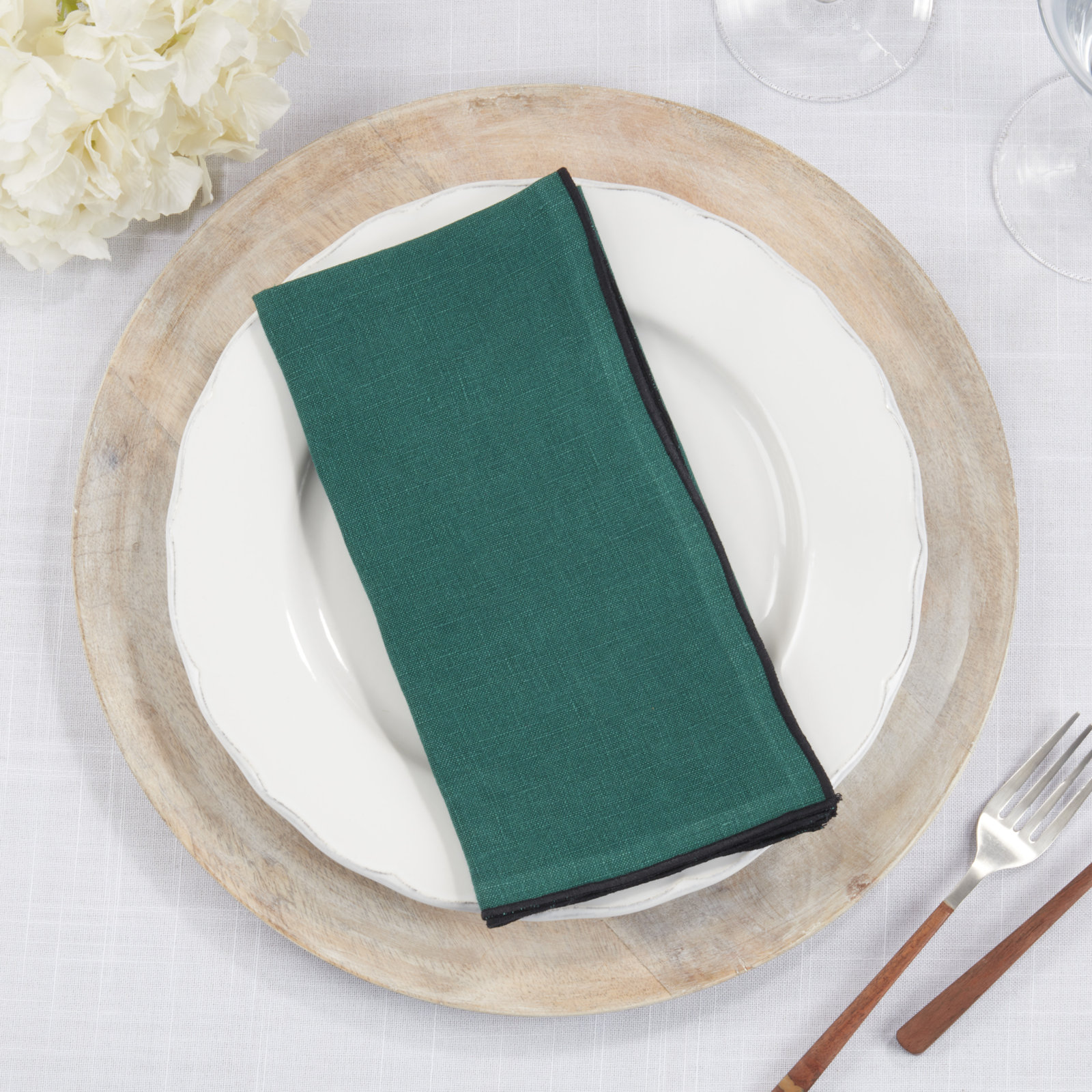 Dartmouth Reversible Linen Napkin, Jasper Green