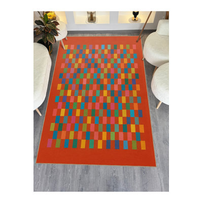 Tapis tissé à carreaux crème Mosso