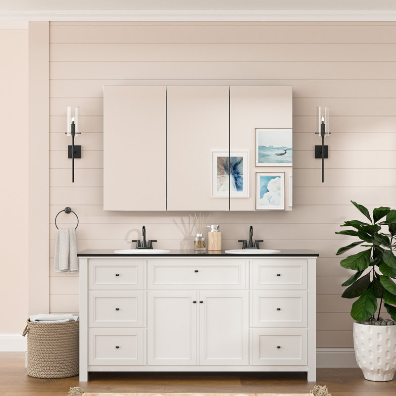 Husai Recessed or Surface Mount Aluminum Frameless Medicine Cabinet With Mirrored Door and Adjustable Shelves, Black