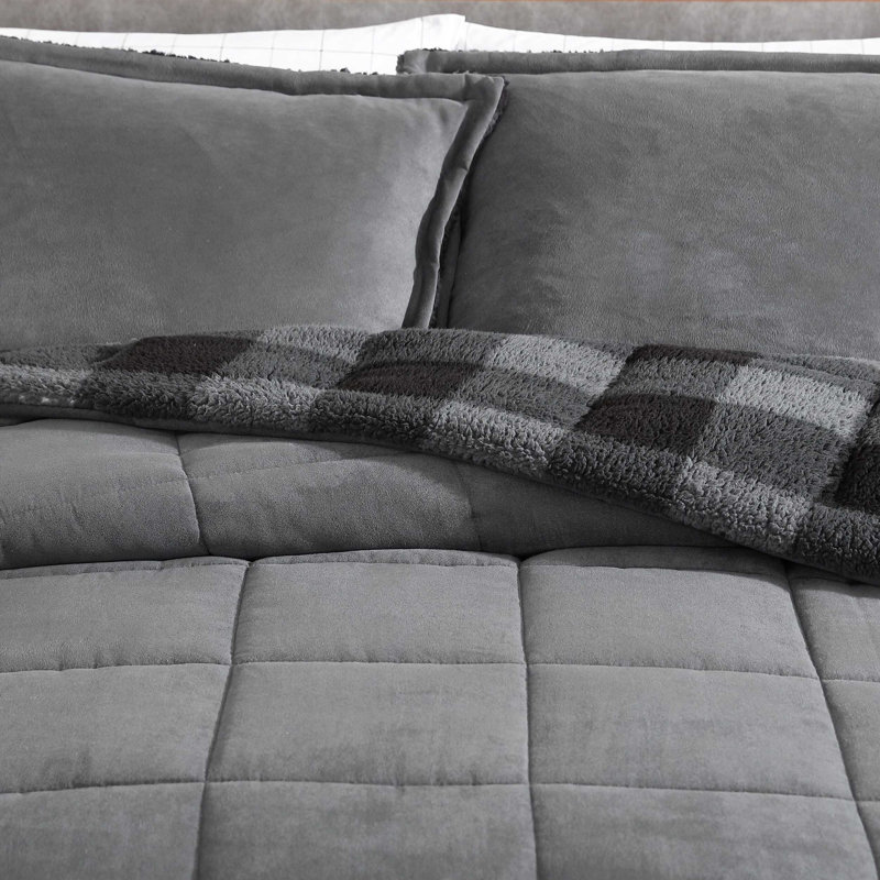Ensemble d'édredon réversible gris Eddie Bauer, Édredon pour lit simple + 1 taie décorative stan