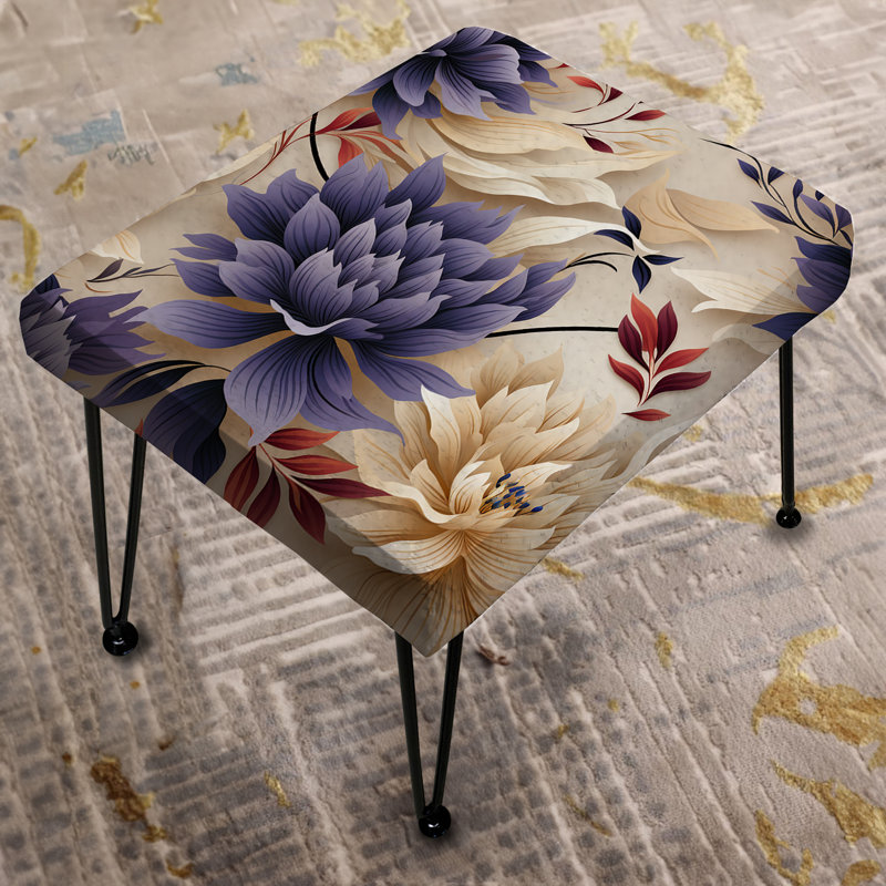 Purple Embracing Meditative Floral Zen - Floral Rectangle Ottoman